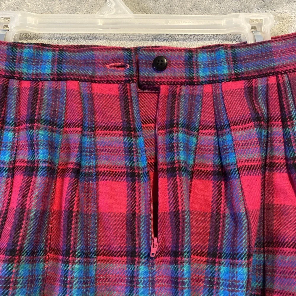 VTG Plaid Pleated Skirt Women‎ Sz 18 Hot Pink Teal Green Pleated Clueless Preppy - Picture 3 of 9